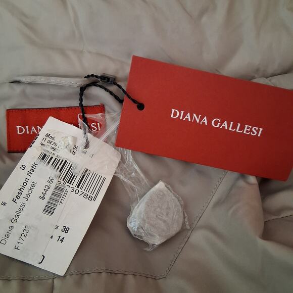 Diana Gallesi Quilted Gray Puffer Coat Parka Zip Up Knee Length LARGE Italy NWT - Picture 8 of 12